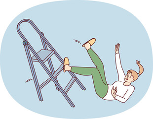 Clumsy woman falls off stepladder during repairs and risks injury and hospitalization with...