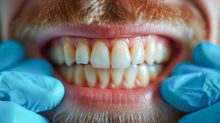 Detailed image of man showing his teeth. Dental health care. Hygiene teeth. Dentistry
