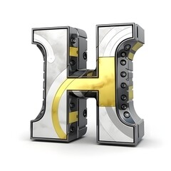 futuristic alphabet letter H white yellow gray isolated on white background