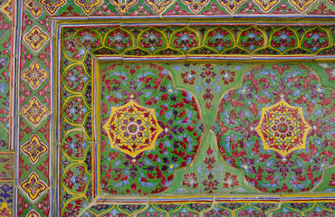 thai ancient patterns on the facade of temple 