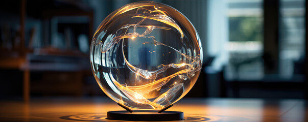 Artificial translucent sphere from glass. Inteligence technology  age. - obrazy, fototapety, plakaty
