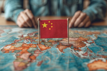 The flag of China is on the world map.