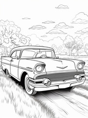 classic car coloring page for kids coloring page black and white lines, created with Generative AI technology