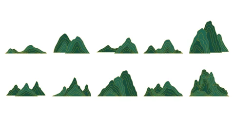 Fototapeten Set of chinese mountain illustration for lunar new year decoration and oriental culture © OGustamil Studios