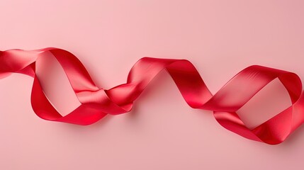 Red silk ribbon isolated on pink background, ai generative