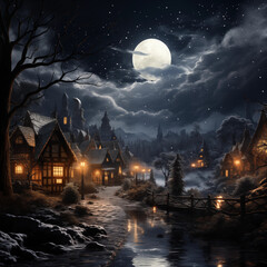 Naklejka premium Starry sky and land