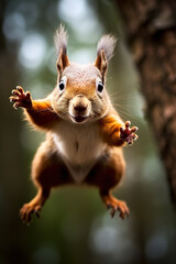 Lustiges springendes Eichhörnchen - obrazy, fototapety, plakaty