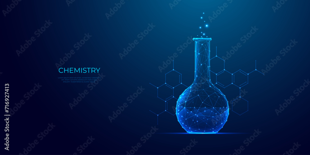 Aufkleber science chemistry concept. polygonal lab tube on technology blue background with chemical formula. d