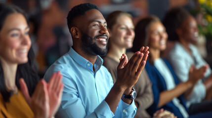 Group of people applauding in a business or formal setting.