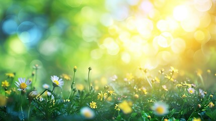 Obraz premium Fresh healthy green bio background with abstract blurred foliage and bright summer sunlight and a central copyspace for your text or advertisment. AI generated illustration