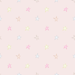Delicate stars on a beige background. Seamless watercolor pattern. Children's party, baby shower, birthday. Design for wallpaper, cards, wrapping paper, stationery.
