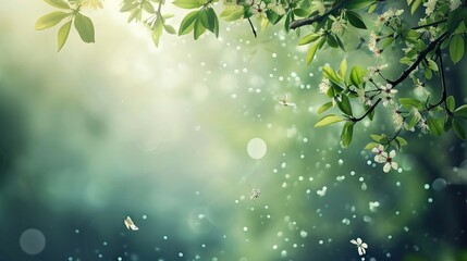 Fresh healthy green bio background with abstract blurred foliage and bright summer sunlight and a central copyspace for your text or advertisment. AI generated illustration