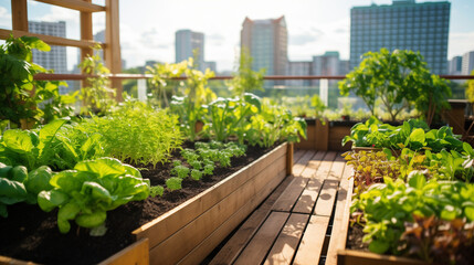 Fototapeta na wymiar Urban gardening on the rooftop of a building