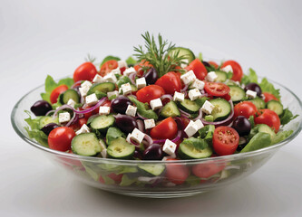 The display of Salata Baladi is a typical Egyptian salad, made with cucumbers, tomatoes, peppers and onions.
