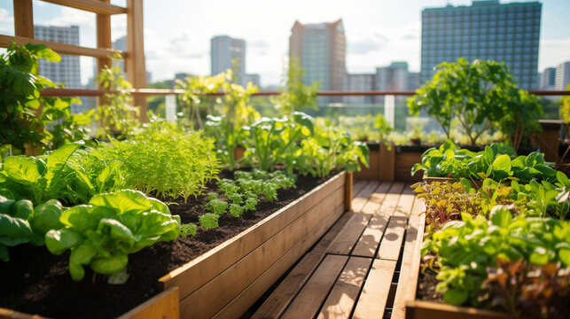Urban gardening on the rooftop of a building