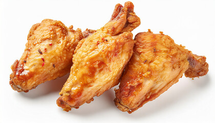 Fried chicken wings isolated on white background. Top view. Close up.