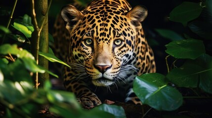 Obraz premium A prowling jaguar in a South American rainforest