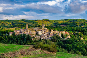 Panoramic view over the entire town of San Casciano dei Bagni Siena Tuscany Italy