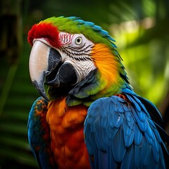 Obraz premium A parrot's gorgeous plumage in bright blue and green colors Ai generated art