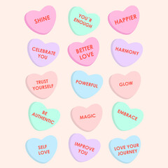 Candy Hearts love quotes elements, love concept, candy stickers
