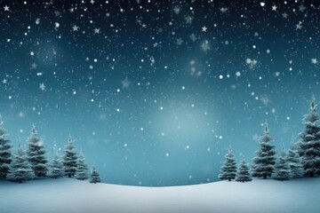 Fototapeta na wymiar Illustration of winter snowy landscape with Christmas trees. Copy space.