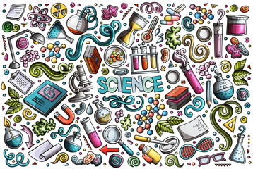Science cartoon objects set