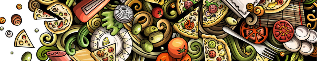 Pizza detailed cartoon illustration - obrazy, fototapety, plakaty