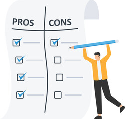 Pros and cons comparison for making business decisions, Positive and negative analysis, information list, Listing business pros and cons to consider benefits

