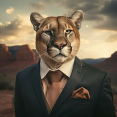 Mountain lion in a suit - obrazy, fototapety, plakaty