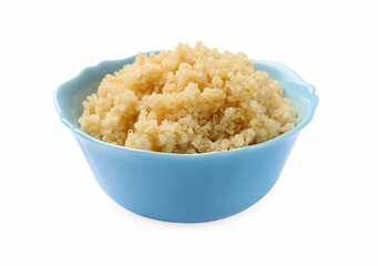 Tasty cooked quinoa in bowl isolated on white