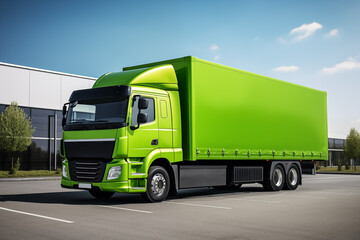Fototapeta na wymiar Green truck powered by clean carbon neutral energy