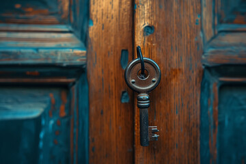 Fototapeta premium The key was inserted into the door of the house 