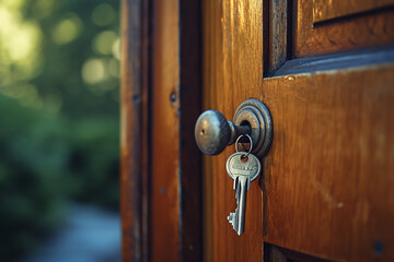 The key was inserted into the door of the house 