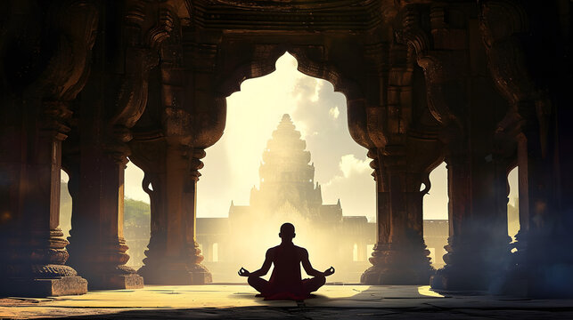 Meditating in old temple