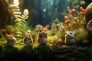Tiny creatures living in a magical forest. - obrazy, fototapety, plakaty