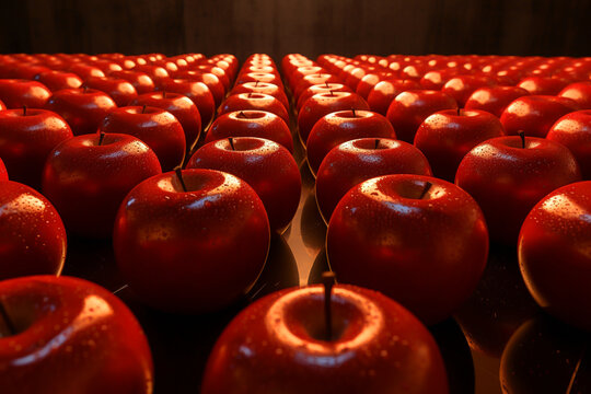 
Rows of neat red apples, Backlighting, mona lisa style