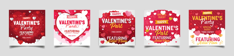 Collection of Flat Valentine's day Social media post templates