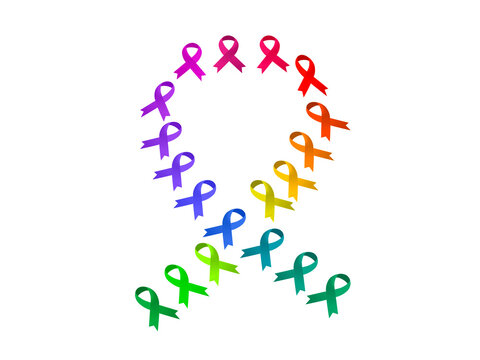 Bow of multicolored ribbons of awareness