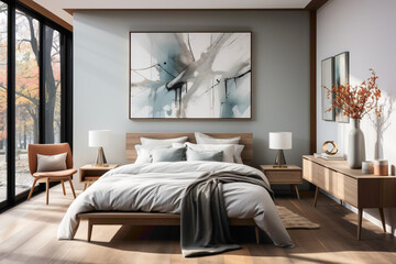 The blend of minimalistic furniture, light colors, and functional design elements creates a calming and visually appealing space for a peaceful night's sleep.