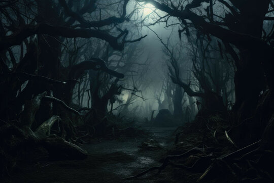Spooky forest at night