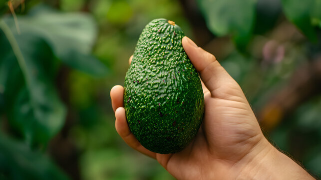 A hand holding a perfectly ripe avocado ready to be eaten.