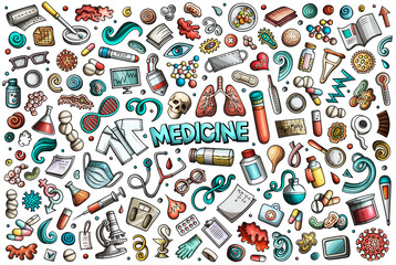 Medicine cartoon objects set