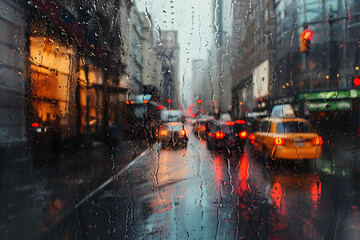 Rain in the City - Rainy evening at the urban road, overcast and raindrops - gloomy wet weather