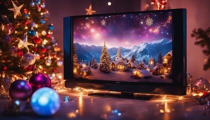 christmas tree and lights highly intricately detailed photograph of Art Christmas decorations and holidays sweet on plasma tv 