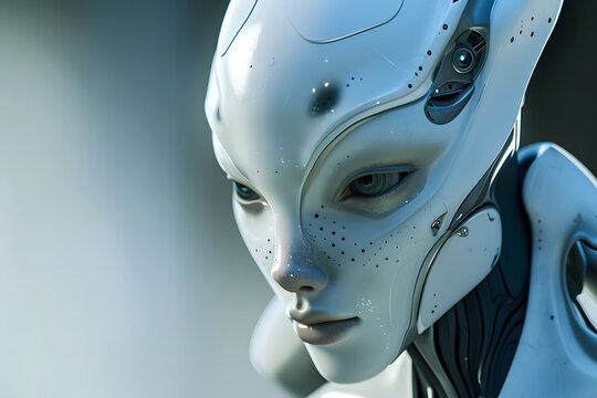 Alien android, futuristic robot, articial ufo humanoid cyborg