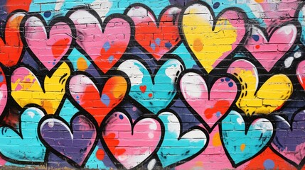 Obraz premium Generative AI, Colorful hearts as graffiti love symbol on the wall, street art. Melted paint. 