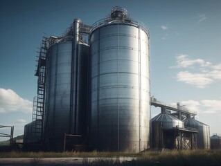 Modern silos for storing grain harvest. Agriculture concept.