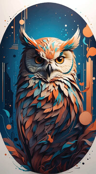 picture of an owl painting with colorful paint strokes
