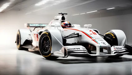 Poster race car, Formula 1 car in white on an abstract background. sports © Gang studio