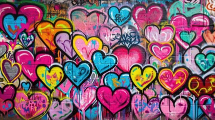 Generative AI, Colorful hearts as graffiti love symbol on the wall, street art. Melted paint.	
